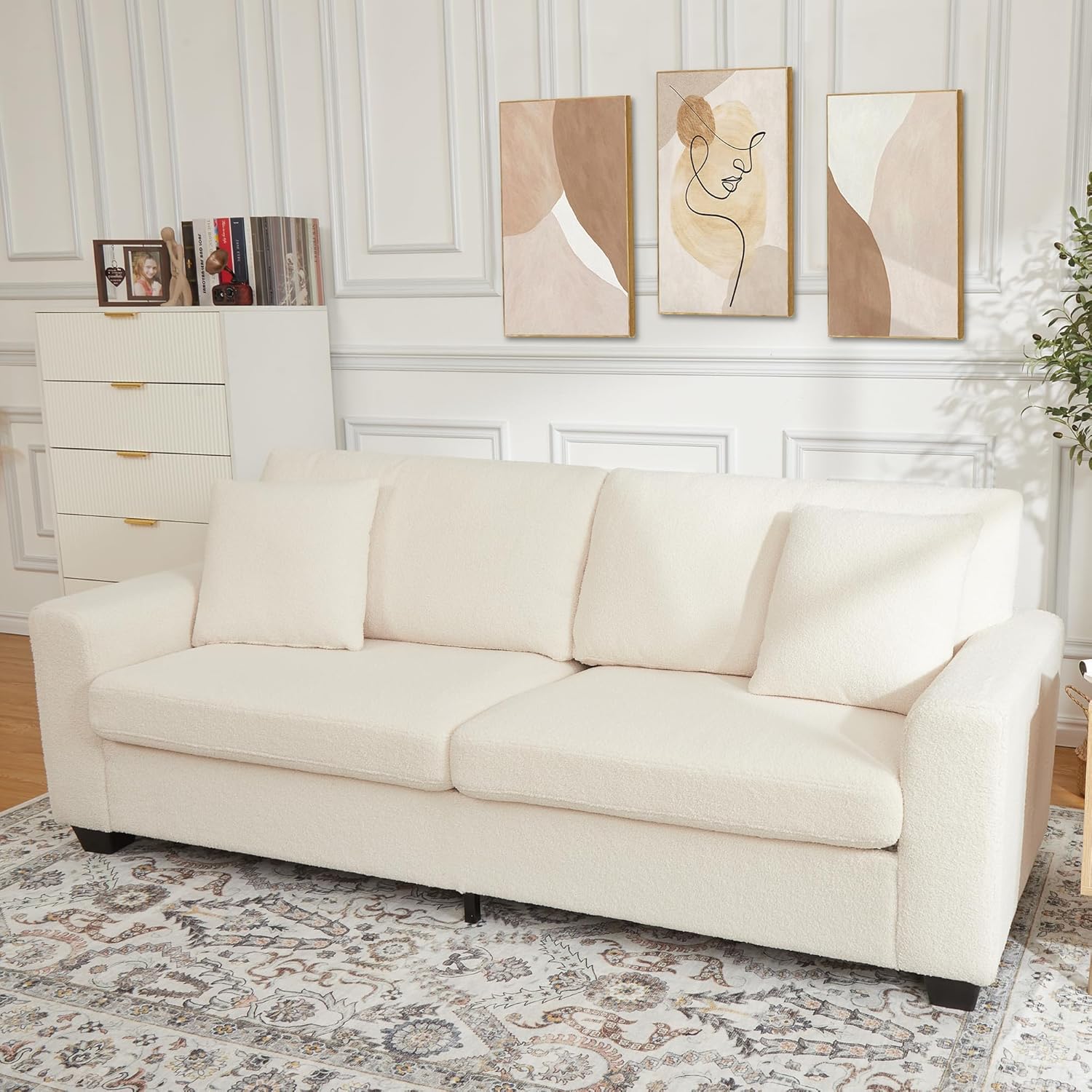 83" Modern 3 Seater Sofa, Deep Seat Sofa with Wide Armrests,Oversized Loveseat with Removable Washable Cover, Plush Cloud Couch for Living Room, Bedroom & Apartment