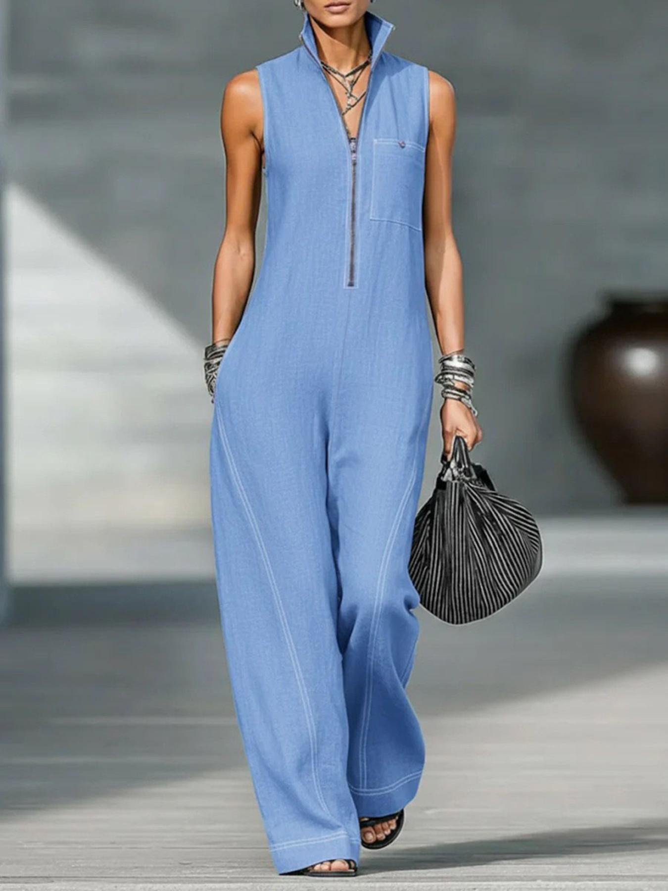 2026 New Women's Stand Collar Sleeveless Casual Minimalist Loose Bodysuit, Comfortable and Stylish One-Piece, Perfect for Daily Wear