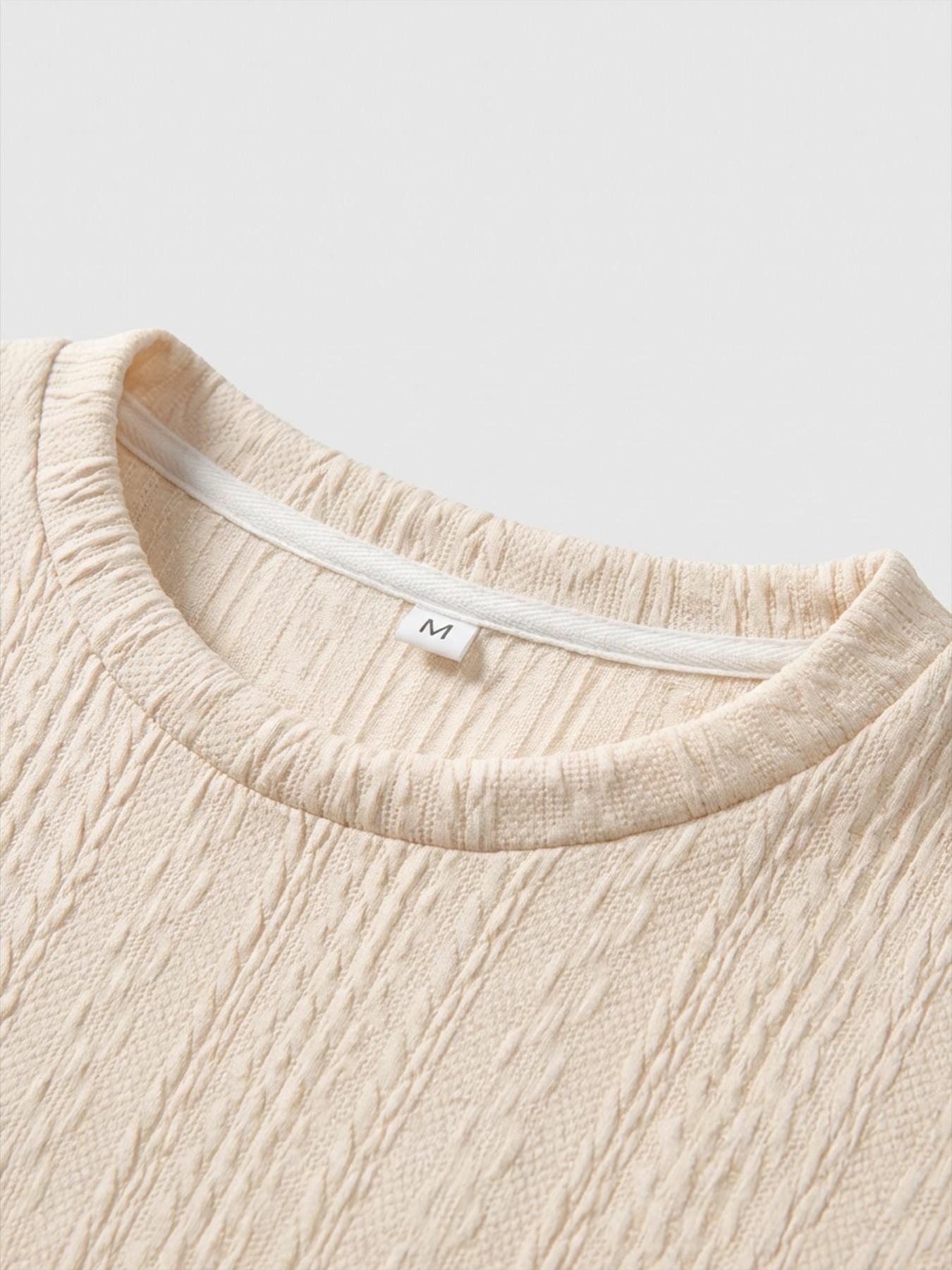 Men's Youth Textured Casual Vacation Outdoor Round Neck Loose Fit T-Shirt + Drawstring Shorts, Short Sleeve, Fitted, Plain, Contrast Binding