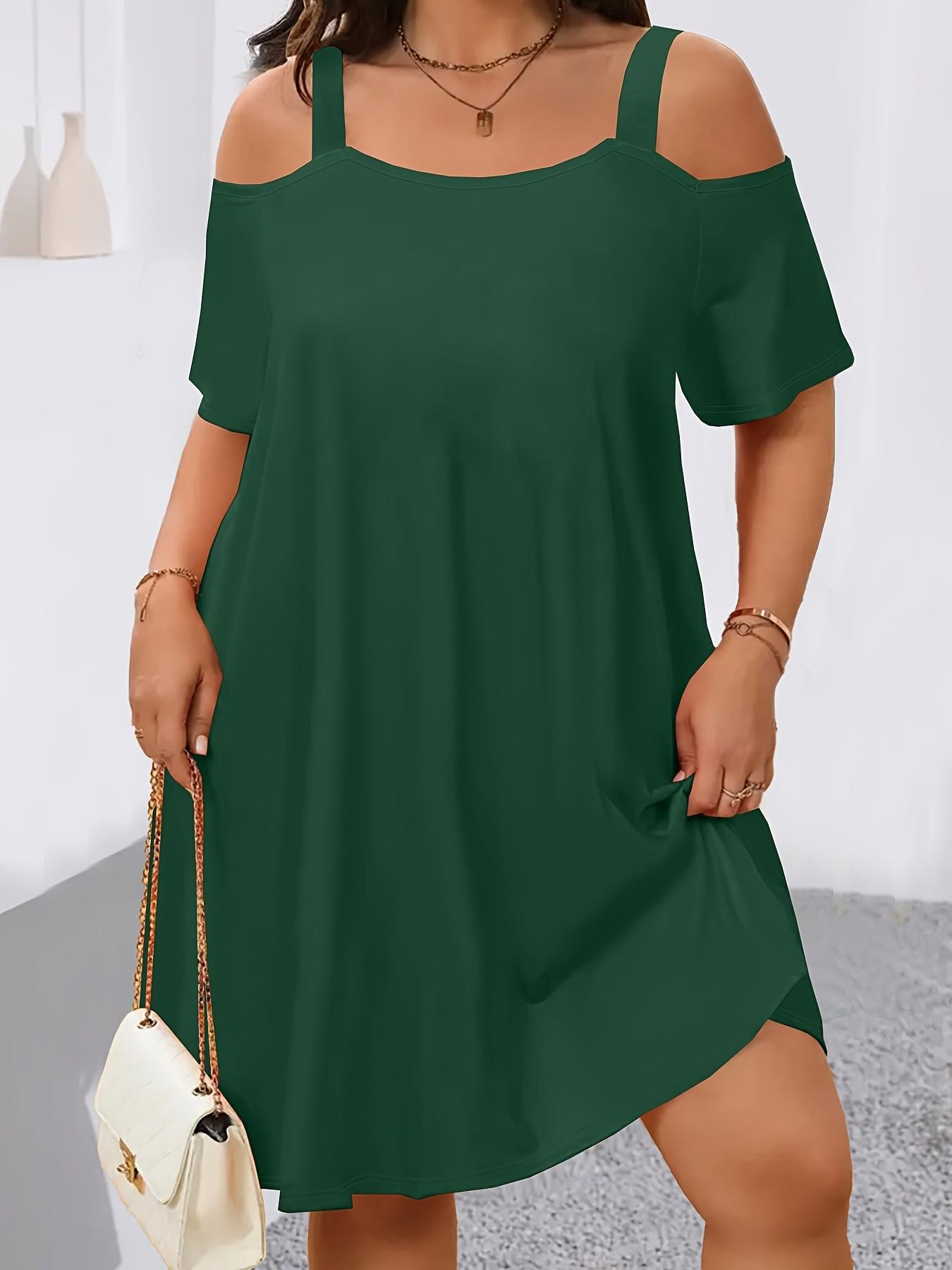 Plus Size Women's off Shoulder Strapless Dress, Loose Fit Slimming Short Sleeve T-Shirt Dress, 8 Colors Available, Casual Everyday Wear, Womenswear Plus Size Women's off Shoulder Strapless Dress, Loose Fit Slimming Short Sleeve T-Shirt Dress, 8 Colors Available, Casual Everyday Wear, Womenswear