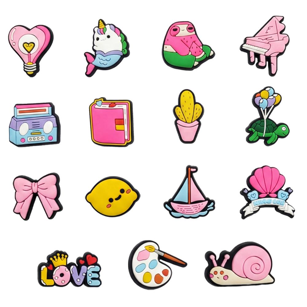 15 Pcs Cartoon pink series PVC Shoe Accessories, Comfortable Durable Fashionable, Birthday Gift, Charismatic Personalized Shoe Buckles for Girls
