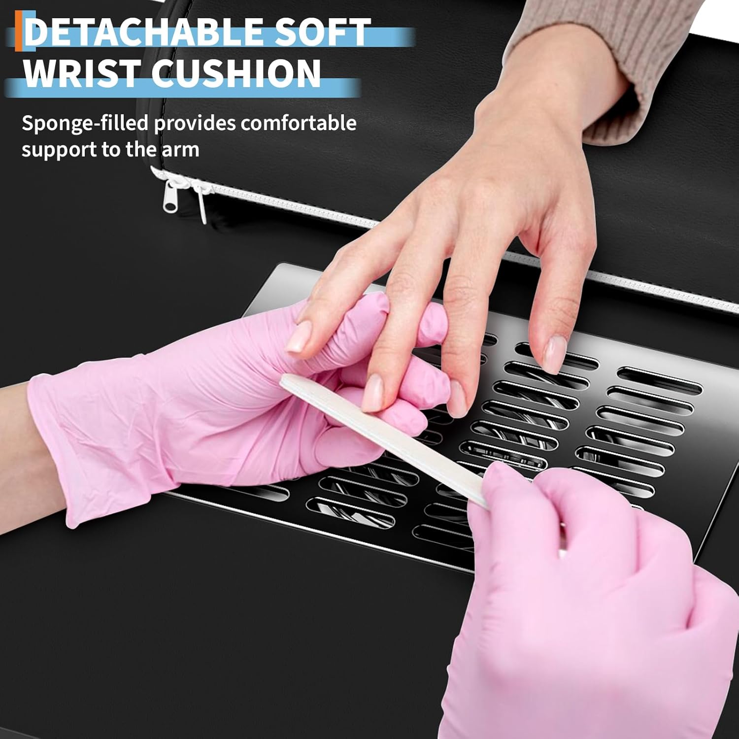 Professional Nail Desk with Electric Dust Collector, Nail Tech Table for Salon & Home Use, 4 Drawers Storage Cabinet, Lockable Wheels & Arm Rest