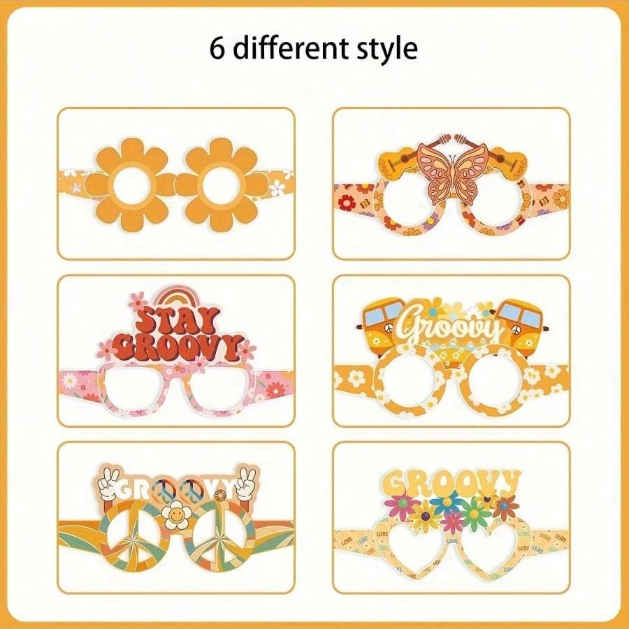 12 Pieces Hippie Theme Retro Paper Glasses, Fun Party Colorful Decorative Eyewear, Perfect for Birthday Vintage Party Decoration