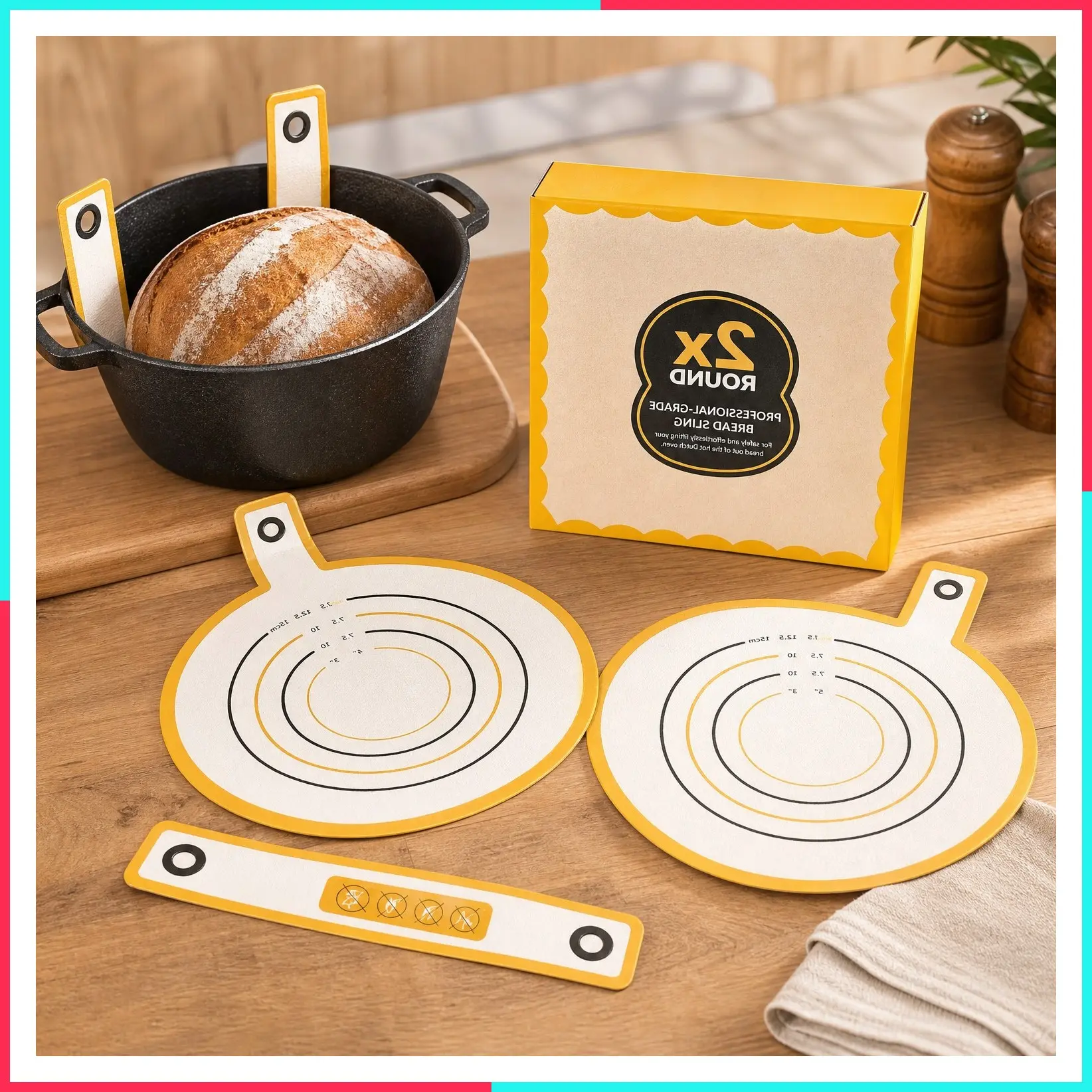 2-Pack Silicone Bread Slings for Safe Lifting from Dutch Ovens