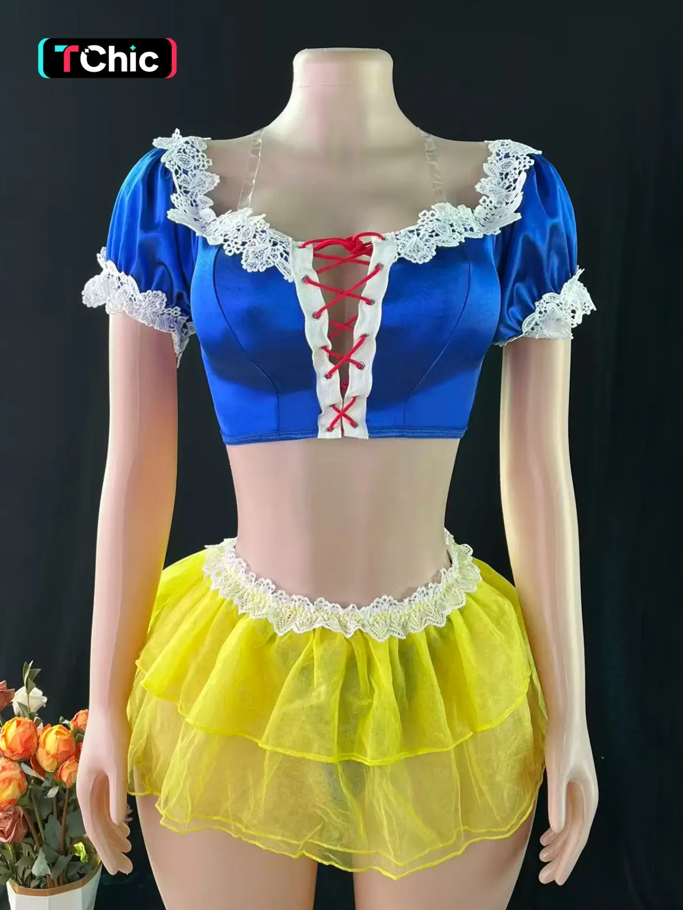 Halloween Snow Cosplay Costume Set, Blue Patchwork Women's Sexy Lingerie, Cute Comfortable Sleepwear, Holiday Casual Wear dormir elegante sexy clean girl style