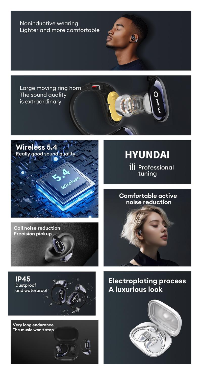 HYUNDAI HY Q18 Pro Electronic Earbud Bluetooth Headset with Full-Color Touch Screen – Wireless 5.4, Comfort Design, Noninductive Wearing, High-Quality Audio for Music & Calls
