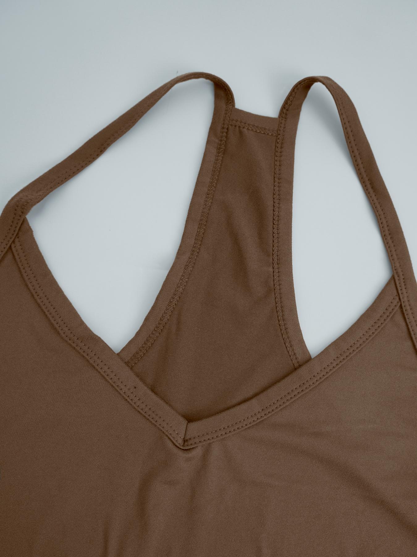 Women's Casual Fashion Sports Low Back V Neck Sexy Plain Color Fall Winter Inner Layer Sleeveless Tank Top, Sexy Style, All Seasons