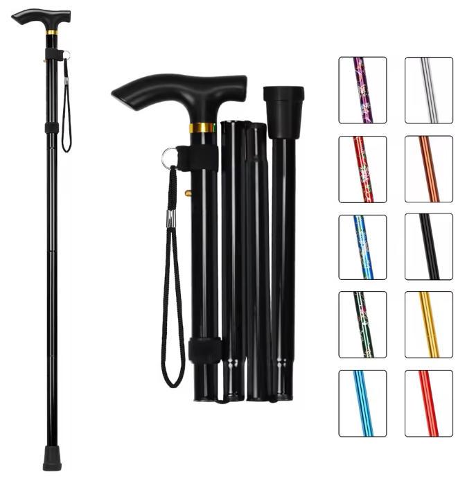 Multifunctional Walking Stick Trekking Pole Adjustable Folding Cane Hiking Poles Elderly Metal Walking Stick Outdoor Hand Cane Hiking Essentials