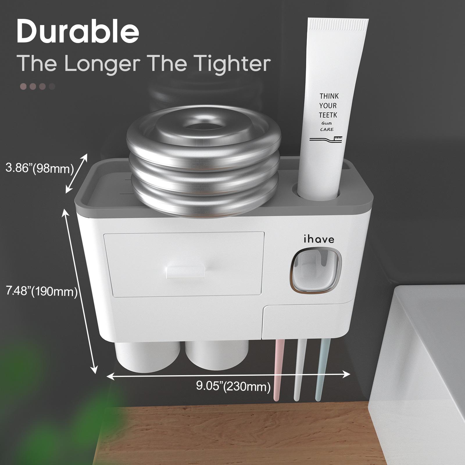 iHave Toothbrush Holders for Bathrooms, 2 Cups Toothbrush Holder Wall Mounted with Toothpaste Dispenser - Large Capacity Tray, Cosmetic Drawer - Bathroom Decor & Bathroom Accessories iHave Toothbrush Holders for Bathrooms, 2 Cups Toothbrush Holder Wall Mounted with Toothpaste Dispenser - Large Capacity Tray, Cosmetic Drawer - Bathroom Decor & Bathroom Accessories