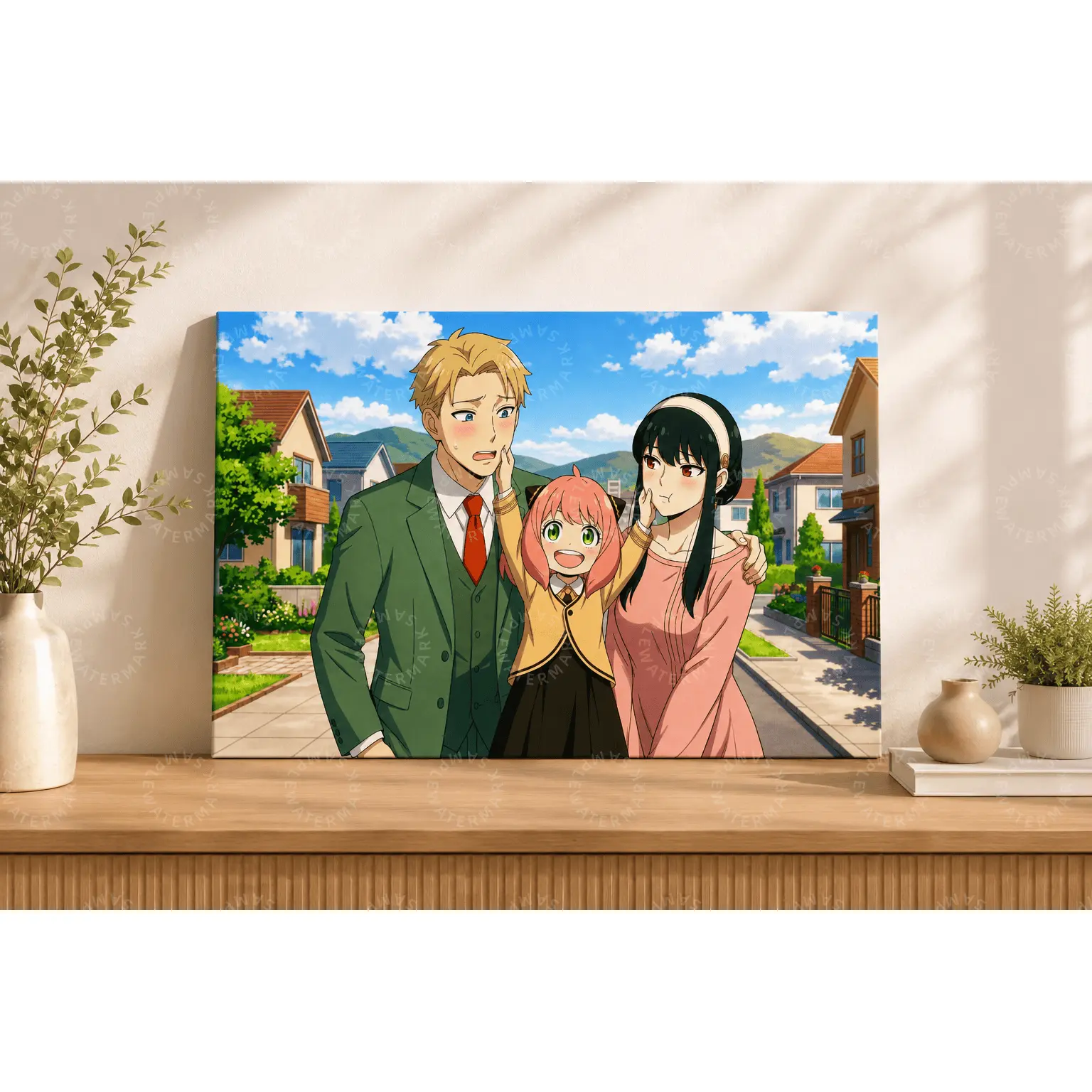 Cute Anime Family Canvas Poster, Pink Hair Child Character Wall Decor, Aesthetic Bedroom Wall Art, Living Room Decor, Teen Room Decor, Office Wall Art, Modern Minimalist Poster, Cheerful Gift