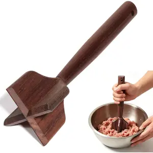 Wooden Meat Chopper for Ground Beef, Hamburger Masher & Meat Shredder, Heat Resistant Kitchen Tool for Meat, Potato, Avocado and Sauce
