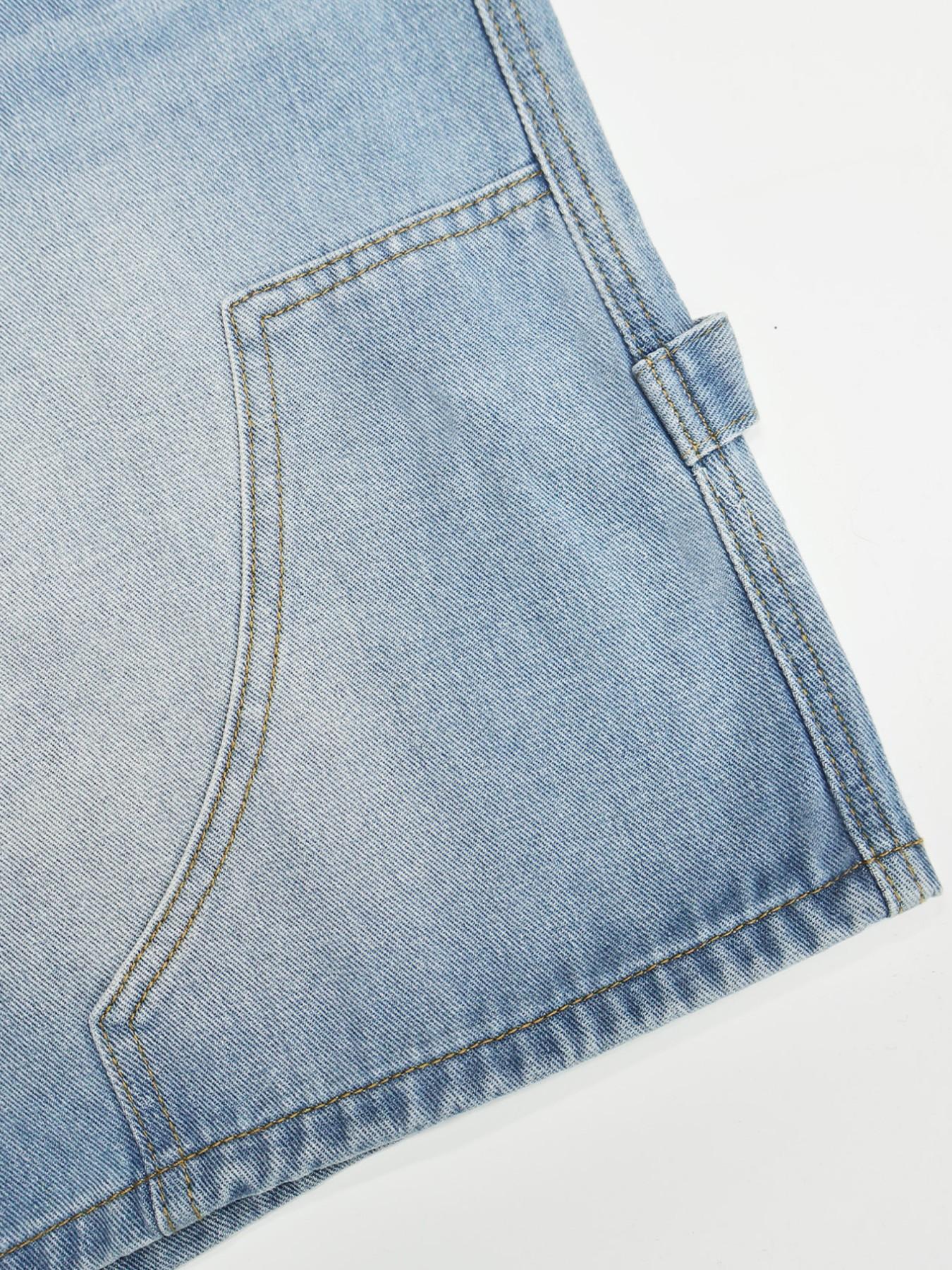 Millennial Style Light Wash Loose Fit Jeans Shorts, Women's Mid-Waist Colorblock Stitch Bermuda Jean Five-Quarter Pants, Casual Streetwear