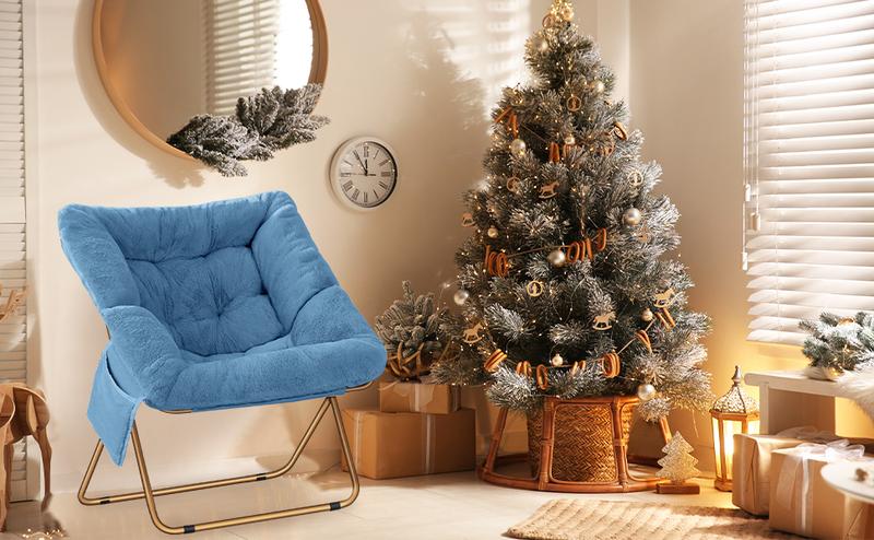 Comfy Saucer Chair, Reading Chairs for Adults, Kids,Foldable Living Room Chairs, Soft Faux Fur Lounge Chair for Bedroom，portable chair