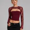 Y2K Lace Hollow Out Bell Sleeve Top, Elegant Lace Pattern, Vintage Bell Sleeve, Slim Fit, All Seasons, Plain Surface, Unlined, Lace Tops