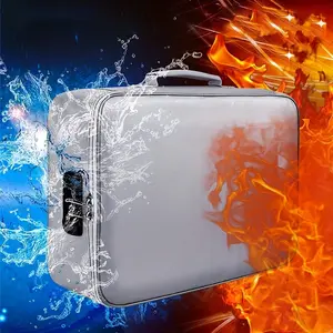 Silver Color Lockable File Organizer Box, 8-Layer Fireproof Waterproof Storage, Portable Home Travel Safe Document Holder