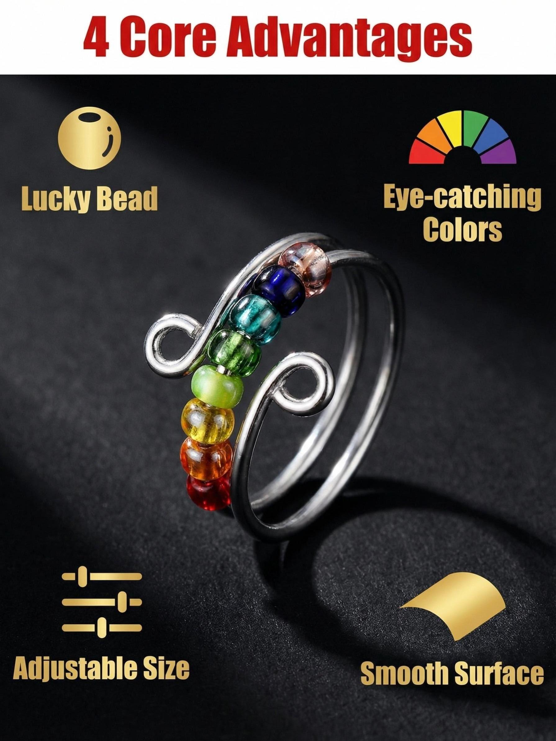 Adjustable Spiral Lucky Bead Anxiety Ring, Open-Ended Stress Relief Ring, Unisex Rotating Bead Relaxation Ring, Perfect for Men and Women