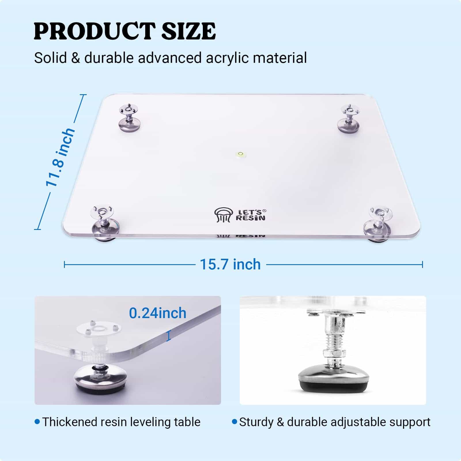 Leveling Table for Resin, 16''x 12'' Acrylic Adjustable Resin Leveling Table with Silicone Mat, Multipurpose No Installation Required Self Leveling Board for Resin Molds, Waves, Epoxy - LET'S RESIN