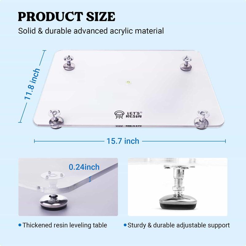 Leveling Table for Resin, 16''x 12'' Acrylic Adjustable Resin Leveling Table with Silicone Mat, Multipurpose No Installation Required Self Leveling Board for Resin Molds, Waves, Epoxy - LET'S RESIN