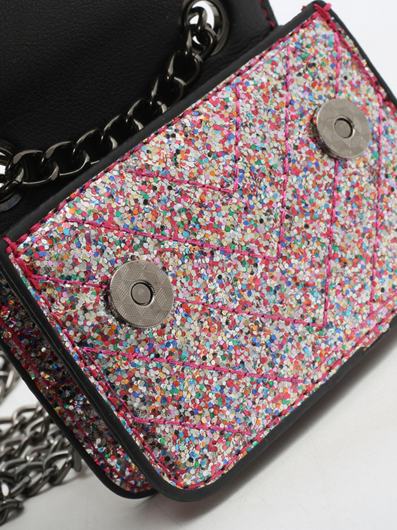 Mini Sequin Crossbody Bag, High-Value Shoulder Square Purse, Cute Keychain Bag for Women, Colorful Sparkle Handbag for All Occasions