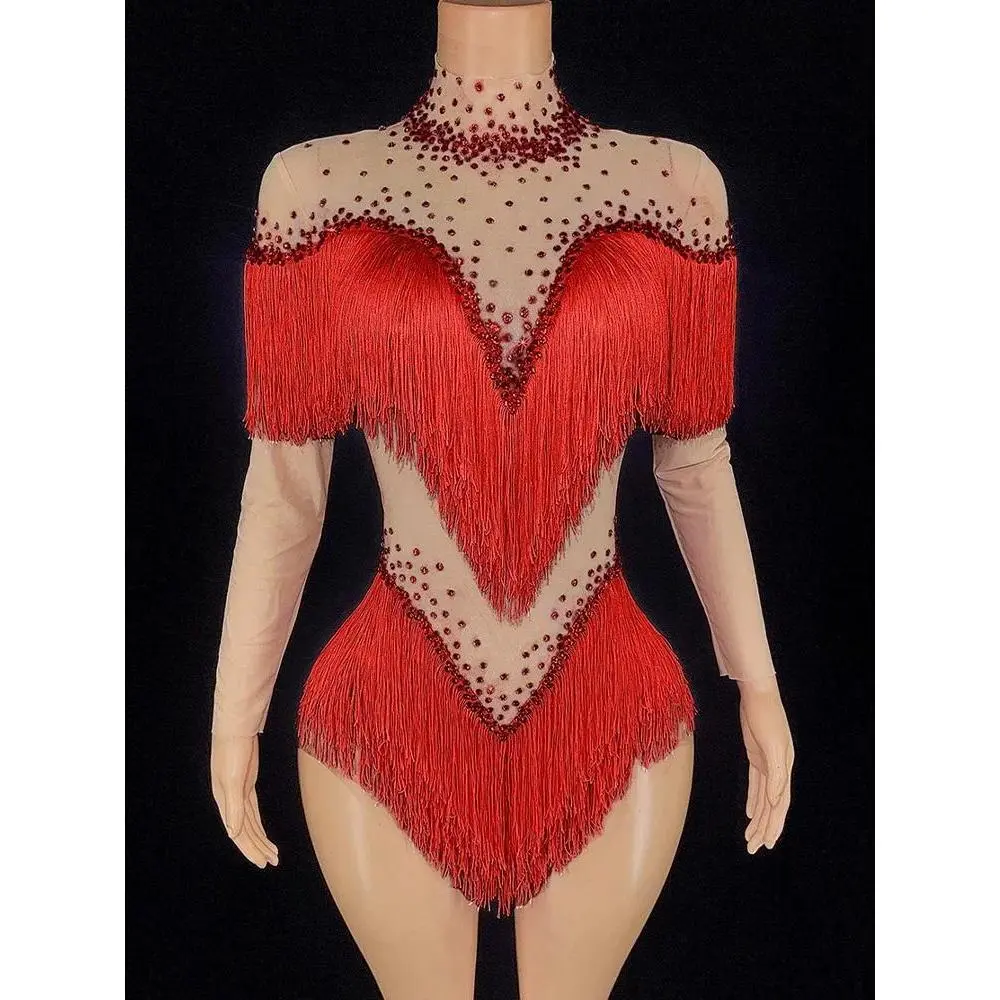 Fashionable Women'S ClothingHigh Quality Rhinestone Fringe Elastic Tight Fitting Jumpsuit