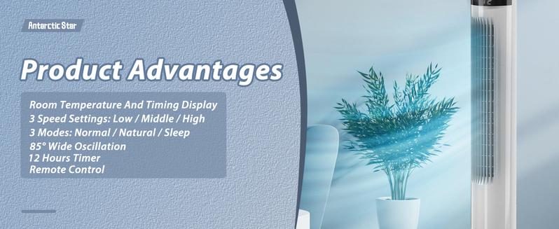 【NOT AC】Antarctic Star 36 Inch Tower Fan - Portable Electric Oscillating Fan with Remote Control, Quiet Operation, 3 Speed Settings & 12H Timer, Bladeless Standing Floor Fan for Bedroom & Office[No Cooling] [No Temperature Adjustment]