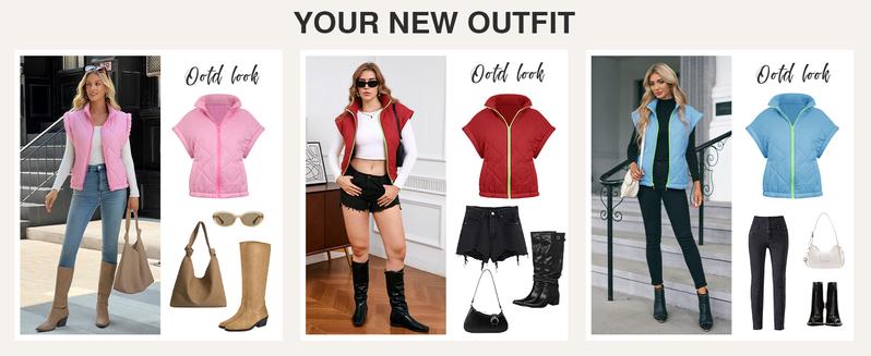 Tankaneo Womens Lightweight Puffer Vests Sleeveless Quilted Jackets Short Sleeve Zip Up Vest Oversized Warm Outerwear