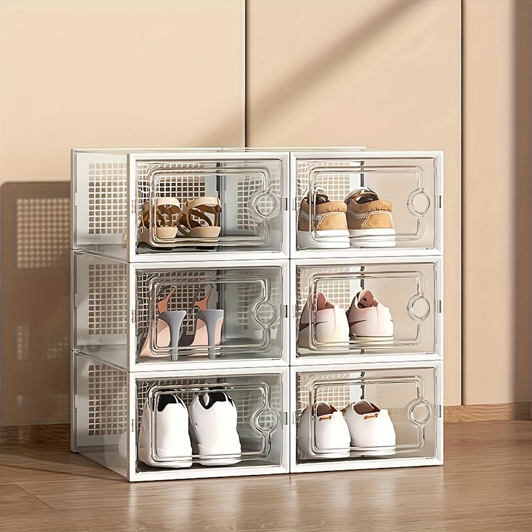 6/12/18/24-piece set, sturdy and transparent shoe box with lid, stackable plastic shoe rack. Waterproof design, space-saving, suitable for all types of shoes, ideal for entrance hall, shoe rack, and shoe cabinet storage, Closet Organizer, Clear Shoe Boxes
