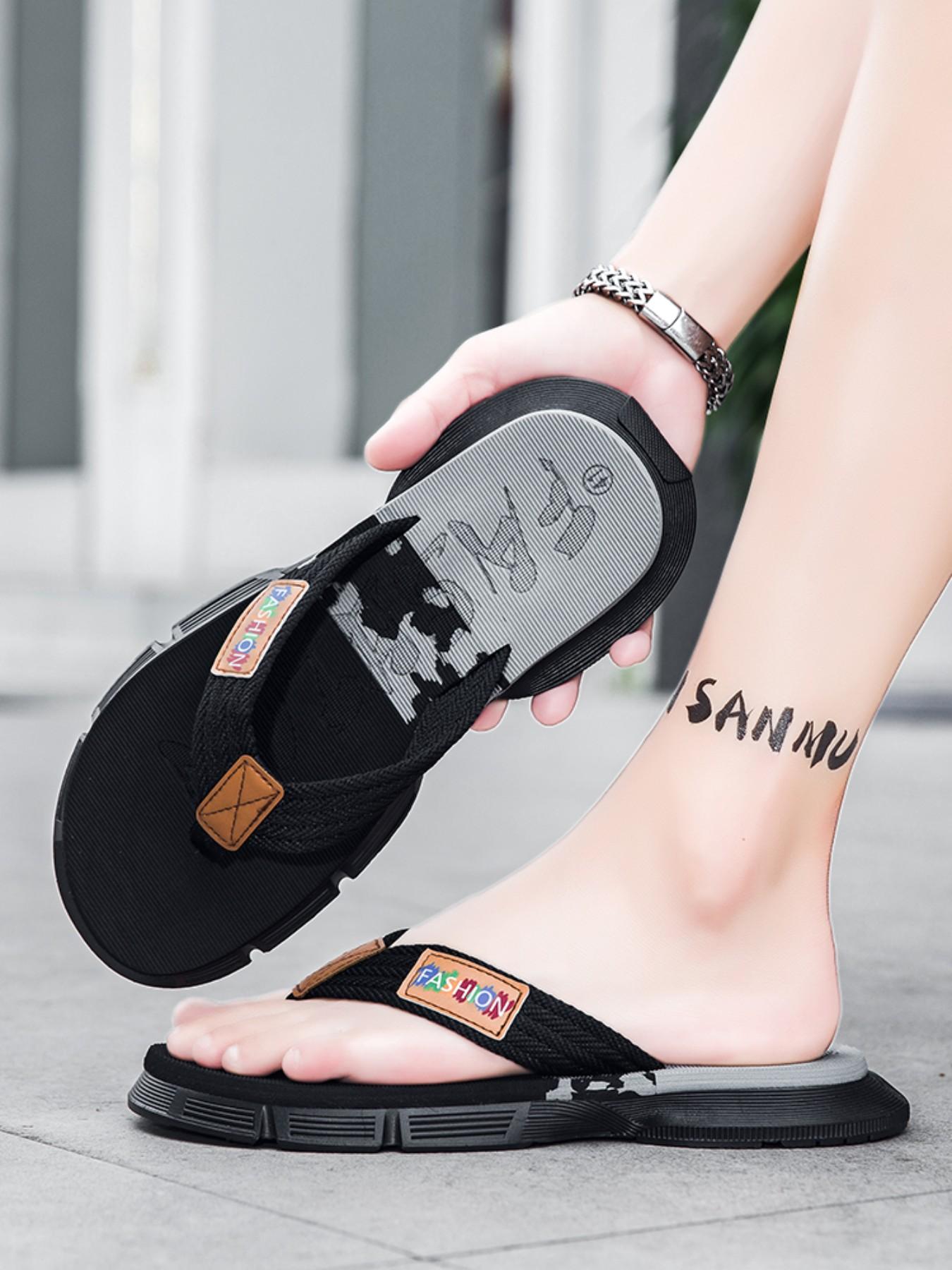 Men's Outdoor Hiking Durable Sandals, Thick Sole Height Boost, Anti-Slip Wear-Resistant, Trendy Casual Beach Slippers, Colorblock Design