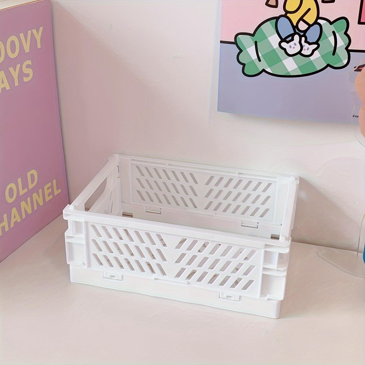 2pcs/set，Mini Folding Storage Basket, Stackable Plastic Storage Basket, Sundries Storage Basket, Japanese Style Desktop Storage Box