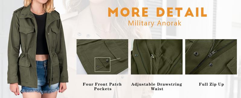 Goranbon Womens Military Anorak Jacket Zip Up Snap Button Parka Safari Utility Coat Outwear with Pockets Goranbon Womens Military Anorak Jacket Zip Up Snap Button Parka Safari Utility Coat Outwear with Pockets