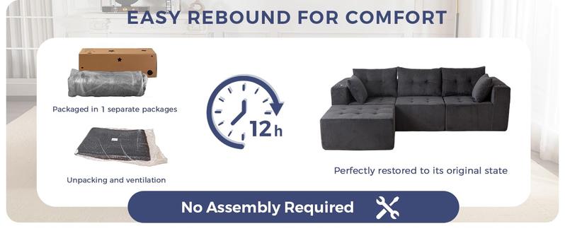 MAXYOYO Modular Sectional Sofa Couch, L Shaped Modern Cloud Couch with 1 Ottoman, Sofa in A Box, Tufted 4-Seat Boneless Sleeper Chair for Living Room, No Assembly Required