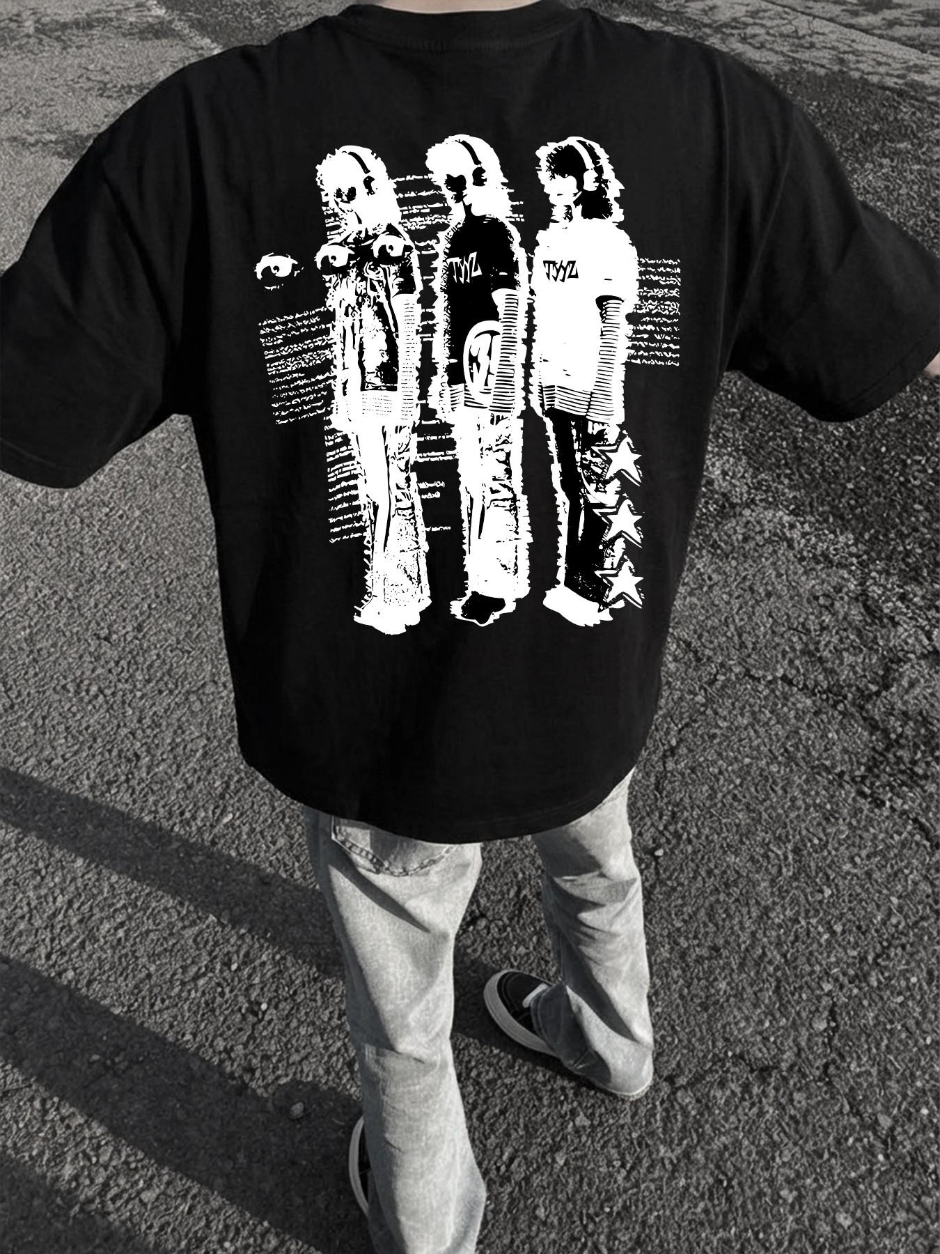 American High Street Dark Vortex Print T-Shirt for Men, 2026 New Oversize Loose Short Sleeve, Heavy Metal Style Streetwear