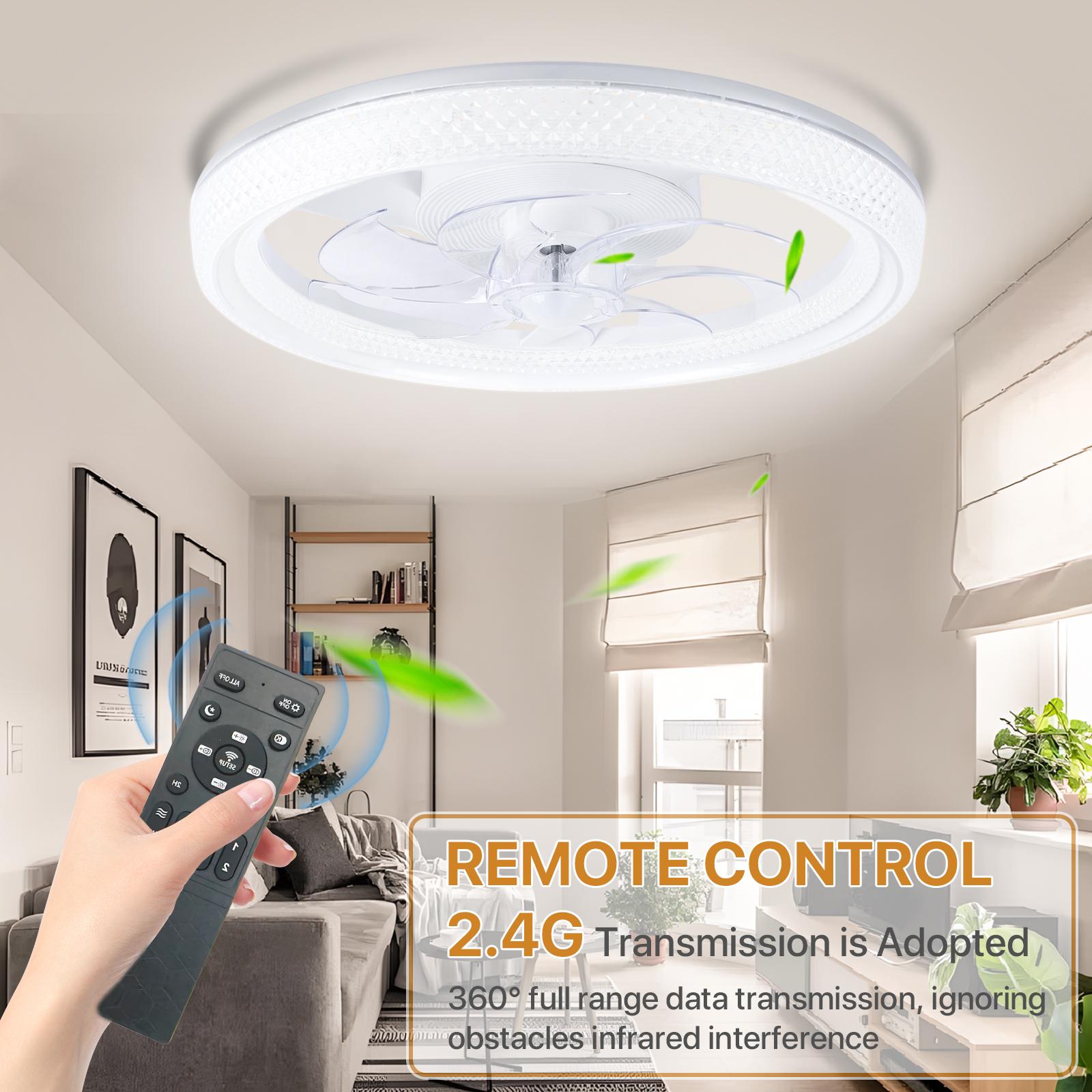 GLITGATE Ceiling Fan with Light, White Crystal Fan, 6-Speed + Reversible Motor Design, APP Remote Control, Timer Dimming, 3 Color Temperatures for Bedroom Living Room Study - Hardwired Power Design