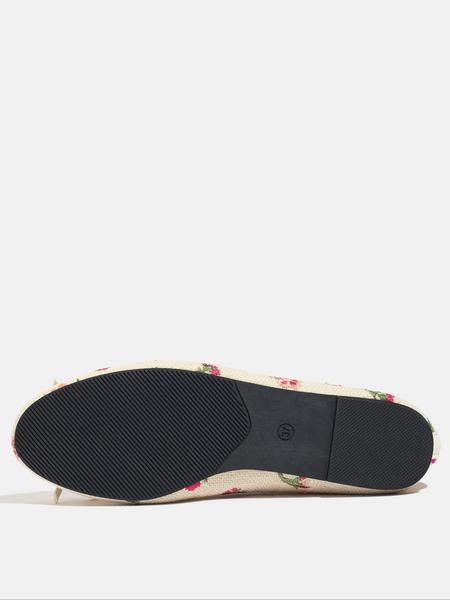 Women's Bowknot Woven Slip-On Ballet Flats, Round Toe Low Heel Embroidered Floral Design, Fashionable Autumn Winter Single Shoes
