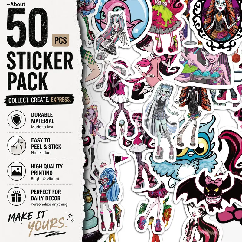 70PCS Riman Monster High School Graffiti Aesthetic Vinyl Stickers Pack for Laptop Water Bottle Phone Case Skateboard Journal Scrapbook DIY Decoration