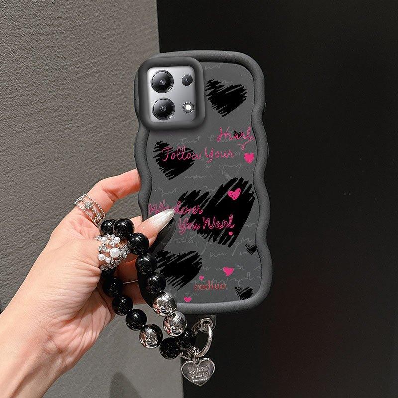 1 Piece Pink words and lines love Protection Suitable For Poco M6 Pro 4G M6 Pro 4G Flexible Phone Case Cover Featuring Slim And Lanyard For Daily Use