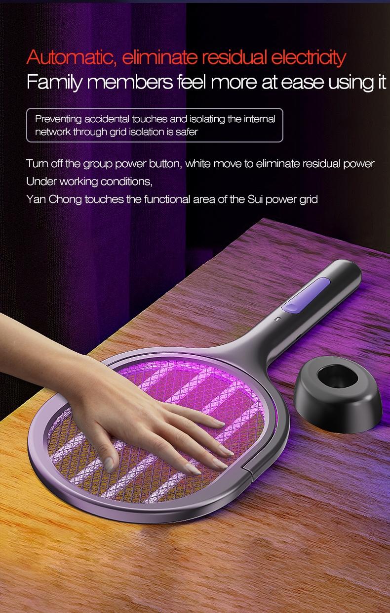 Foldable Electric Mosquito Swatter with Rotating Head – 6-in-1 Rechargeable Insect Zapper with UV Mosquito Light, Indoor & Outdoor Use, Lightweight and Portable, Safe and Efficient Fly & Bug Killer, Perfect for Home, Patio, Camping, Travel, and Office