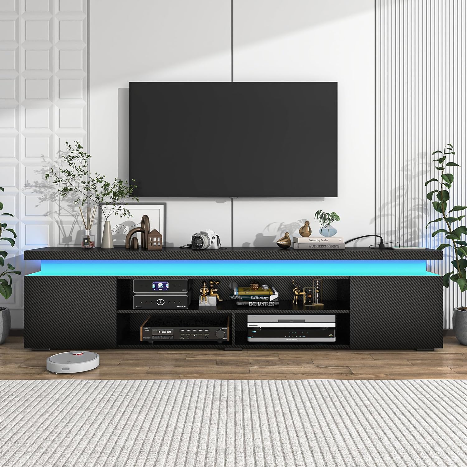 LED TV Stand for 75/85/95 Inch TV,66/73/83 Inch Modern Gaming TV Stand with Power Outlet, High Gloss TV Console Entertainment Center with Storage for Living Room, Bedroom LED TV Stand for 75/85/95 Inch TV,66/73/83 Inch Modern Gaming TV Stand with Power Outlet, High Gloss TV Console Entertainment Center with Storage for Living Room, Bedroom