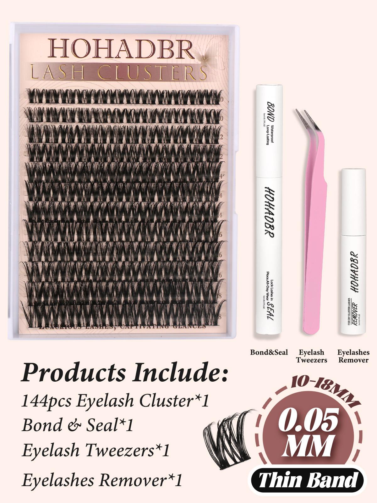HOHADBR  Lashes  Kit  Lash Extension Kit D Curl Eyelash Extensions with Waterproof Lash Bond and Seal Waterproof Tweezers,Volume Lash  Thick 10-18MM Cluster Lashes Makeup Cosmetic Cosmetic Cosmetic