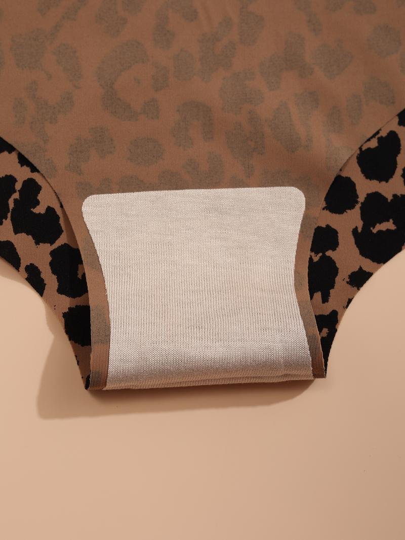 Women's Leopard Print / Plain Panty, Soft Comfy Breathable Seamless Crotch Design Knicker for Daily Wear, Underwear for All Seasons