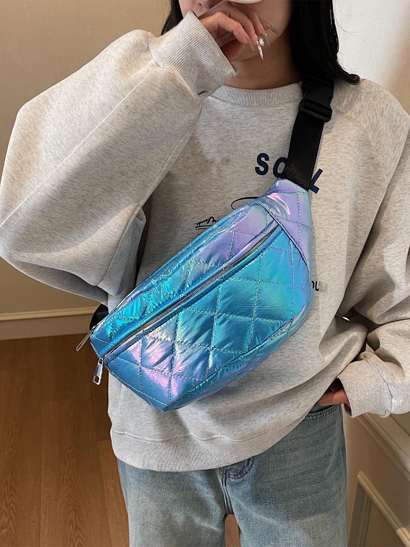 Women's Solid Color Quilted Fanny Pack, Fashionable Argyle Embossed Zipper Chest Bag for Daily Used, Casual Trendy Versatile High-quality Daily Commuting Bag