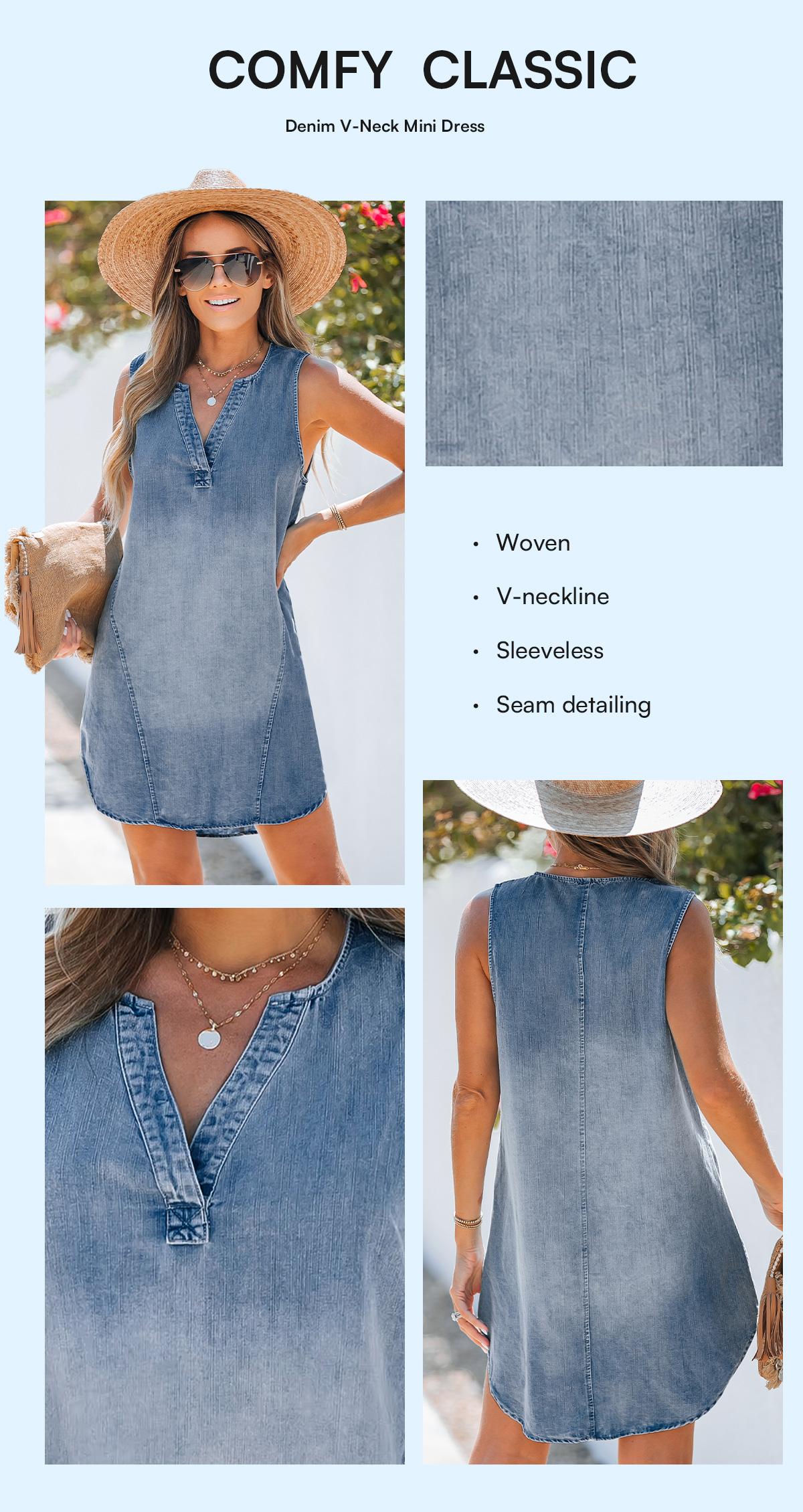 CUPSHE TikTokShopSpringGlowUp Women's Denim V-Neck Mini Dress Sleeveless Casual Summer Sundress for Vacation & Daily Wear Basic Comfortable Chic Style birthday outfit Light Blue SpringStatements