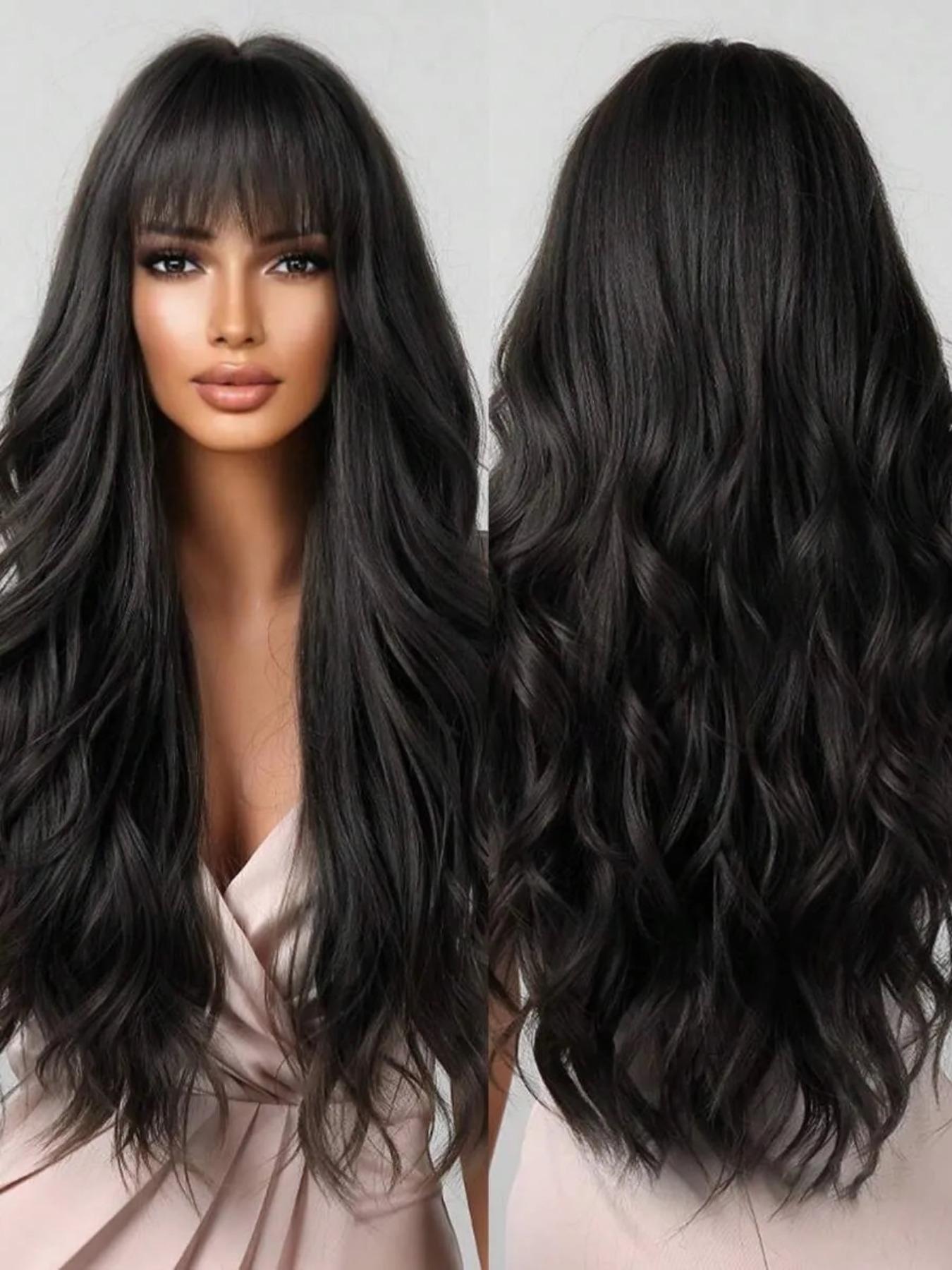 26 Inch Long Curly Wig with Bangs, Realistic Wave Style Synthetic Hair, Heat Resistant, Suitable for Girls Daily Wear and Party Decorations