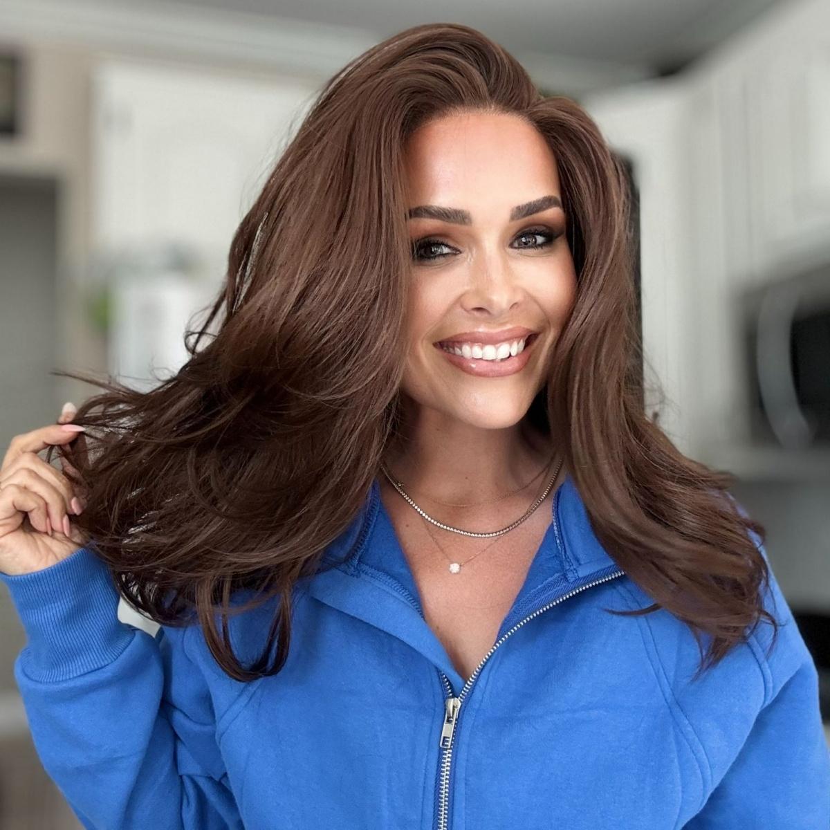 A13 by AISOM Free Part Chocolate Brown Layered Straight 13X4 Glueless Wig 17 inches Heat Friendly Synthetic Lace Wig for Women Natural Hairline Daily Wear