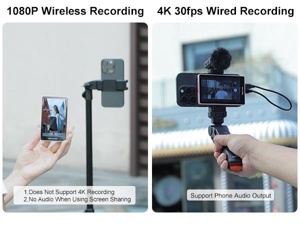 Newmowa Magnetic Phone Vlog Selfie Monitor Screen, 1080P Wireless Recording, Using Phone Rear Camera for Selfie Vlog Live Stream TikTok, Compatible with iPhone(Support 4K 30fps Wired Recording) Newmowa Magnetic Phone Vlog Selfie Monitor Screen, 1080P Wireless Recording, Using Phone Rear Camera for Selfie Vlog Live Stream TikTok, Compatible with iPhone(Support 4K 30fps Wired Recording)