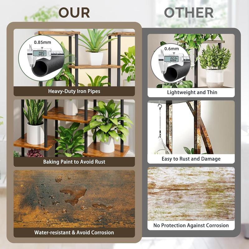 POZILAN Plant Stand with adjustable with Timer LED Grow Light: 10 Tier 39"Corner Shelf, Metal Display Storage Rack Organiser for Multiple Pot, Decor for Room, Ideal Gift Flower Artistic Design Home Decorative