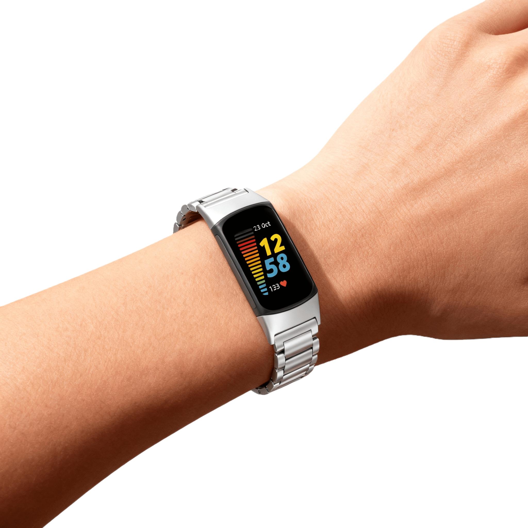 Metal strap compatible with Fitbit Charge 6/Charge 5 activity tracker, solid stainless steel women's and men's wristbands, metal watch chain strap, 6 metal stainless steel straps, 1 piece