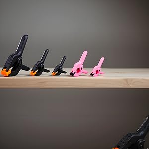 12-Pieces Black Sturdy Self-Tightening Spring-Loaded Plastic Clamps (2.5in & 3.5in) - Heavy-Duty Reinforced Nylon, Lightweight Grip, Easy to Adjust Jaw Pads, Flexible Splints for Balloon Arch, Photography, Daily Use, 12 Clamps