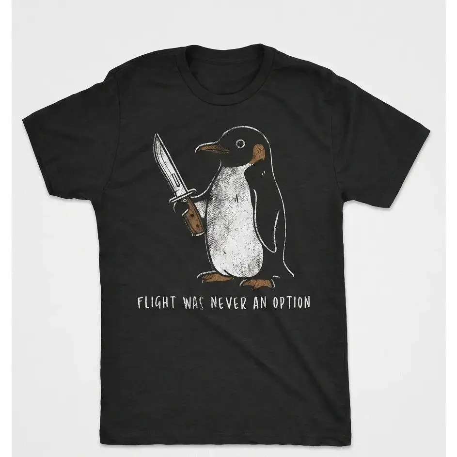 2 Men's Sarcastic Penguin Graphic Novelty Tee - Flight Was Never an Option, Relaxed Fit, Short Sleeve, Casual, Breathable, Soft, 3-Season Essential, Unique Humorous Gift for Men for Birthdays, Holidays unisex