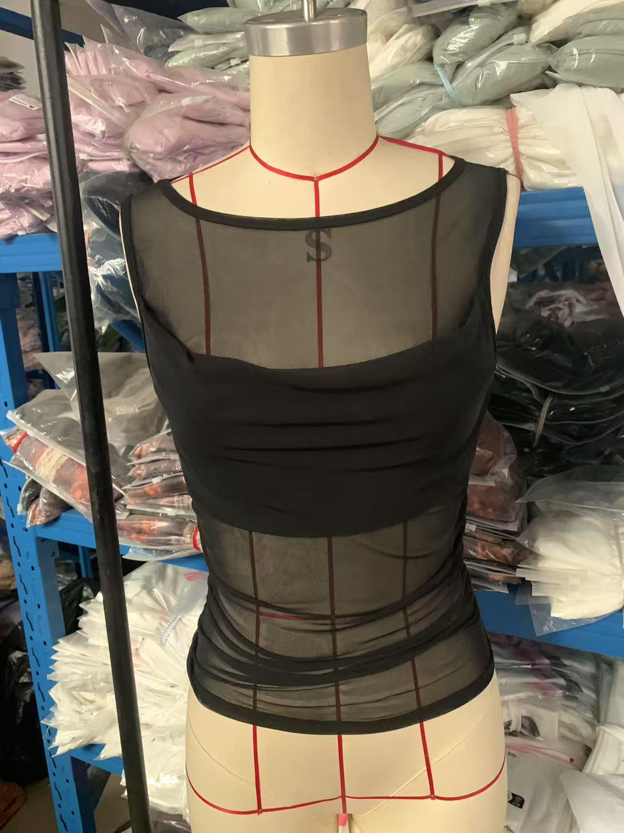 GGFL Y2K Style Black Sheer Mesh Top, Cowl Neck Sleeveless Ruched Crop Top for Party, Club.Women's Black Sheer Mesh Cowl Neck Tank Top, Sleeveless Ruched Slim Fit Crop Top for Party, Night Out